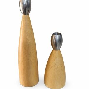 Vintage Wood and Metal Scandinavian Candle Holders